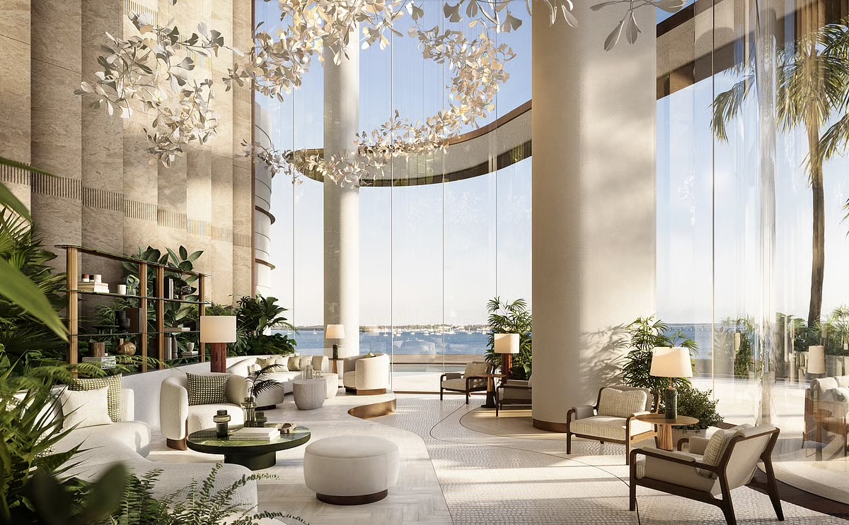 Luxury Ballroom / Parlor setting with floor to ceiling windows, overlooking the ocean